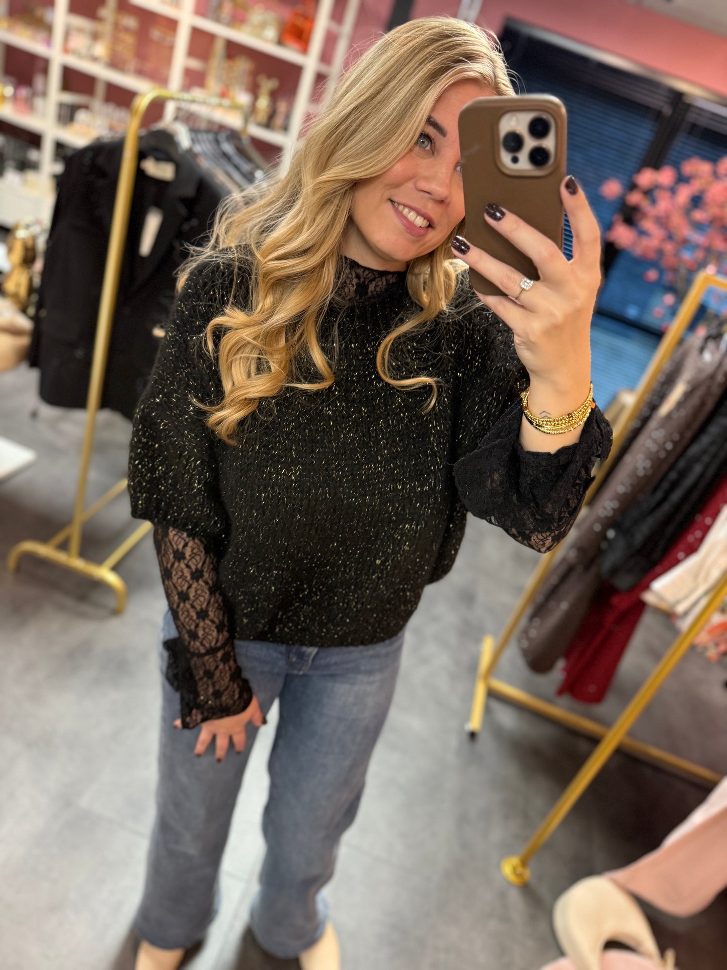 Gebreide trui Ambika glitter zwart