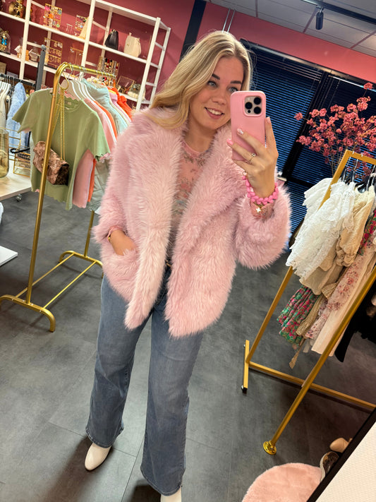 Faux fur jas roze - pre order
