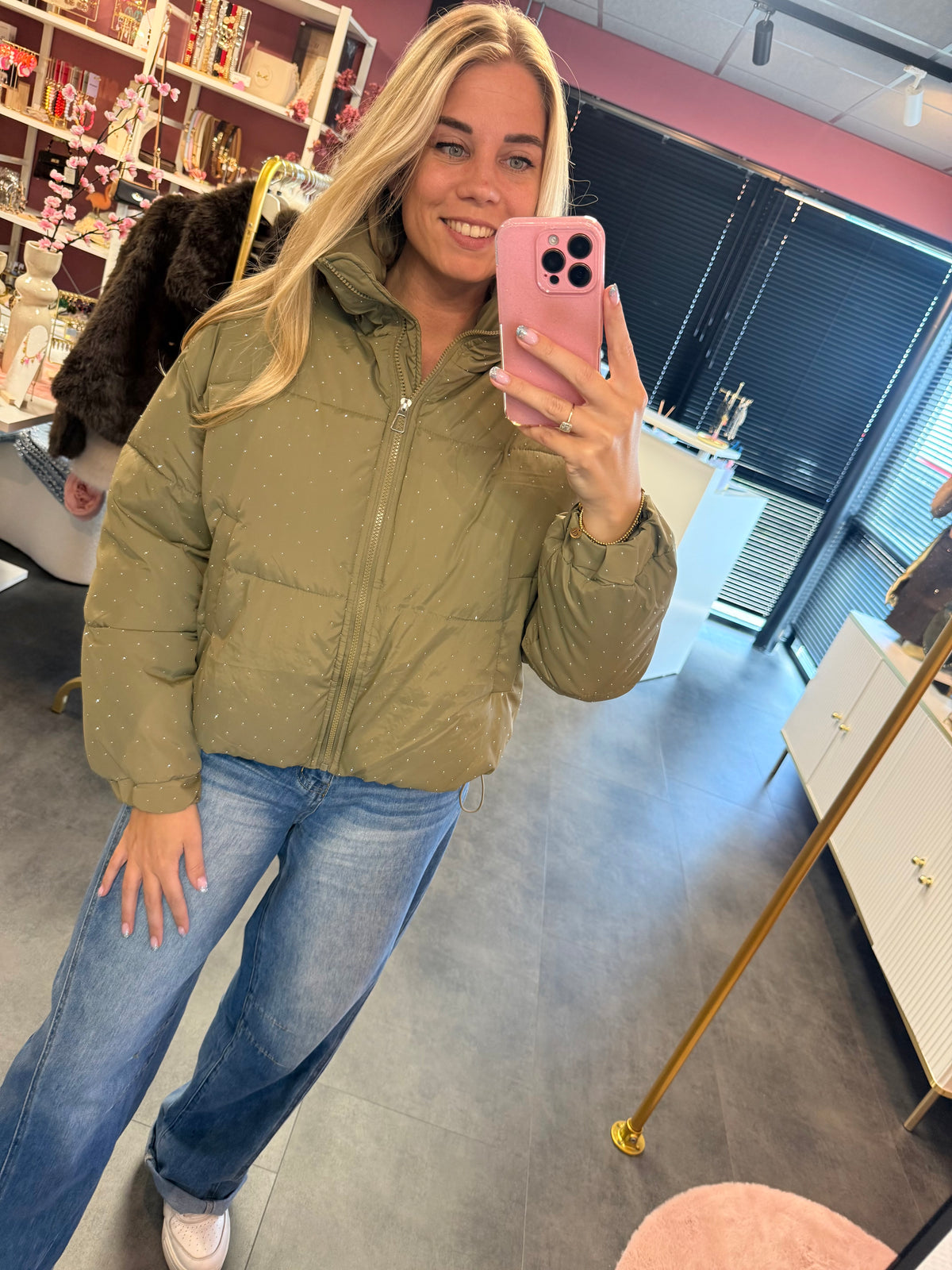 Sparkle puffer jas groen
