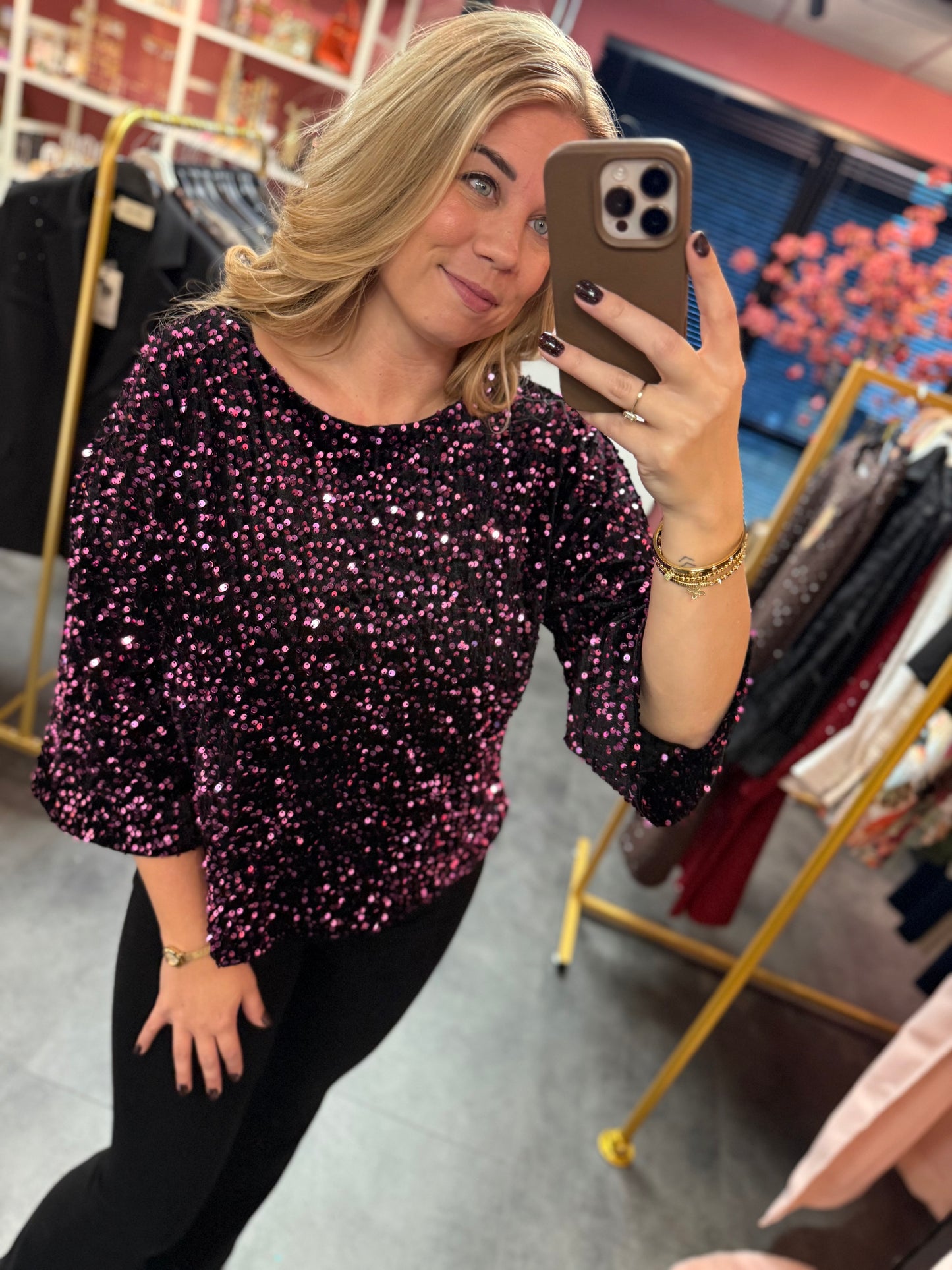 Pailletten top Suzy paars