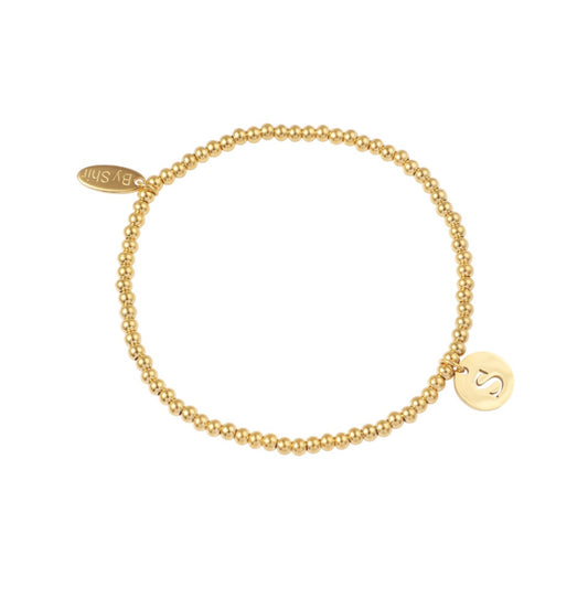 Armband kraaltjes met letter - verguld edelstaal