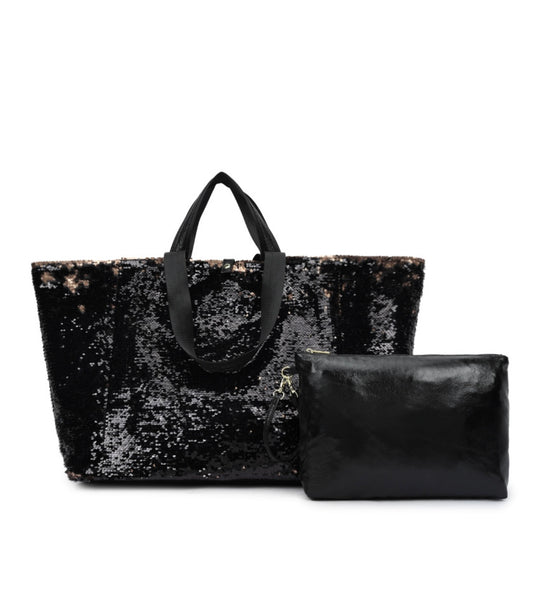 XL sequin Shopper zwart