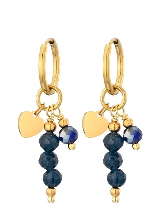 Oorbellen - Stainless steel goud met blauwe kraaltjes