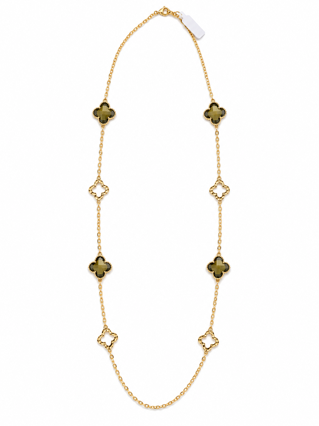 Lange ketting goud met groene klavers