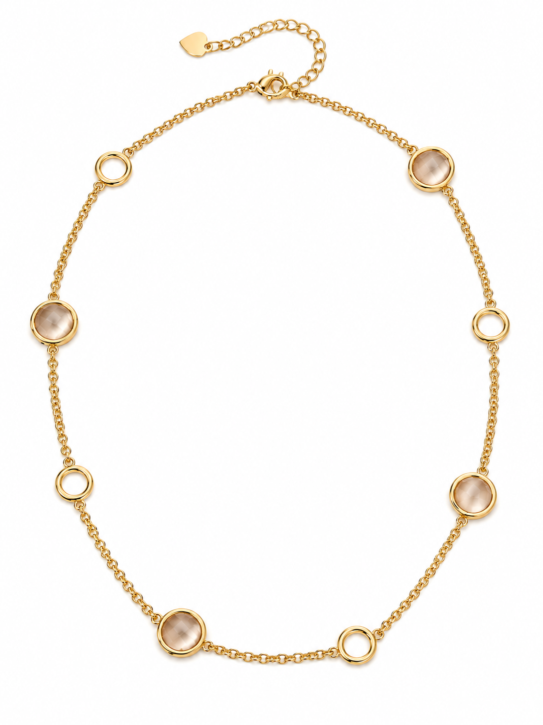 Korte ketting goud met beige cat eye stone
