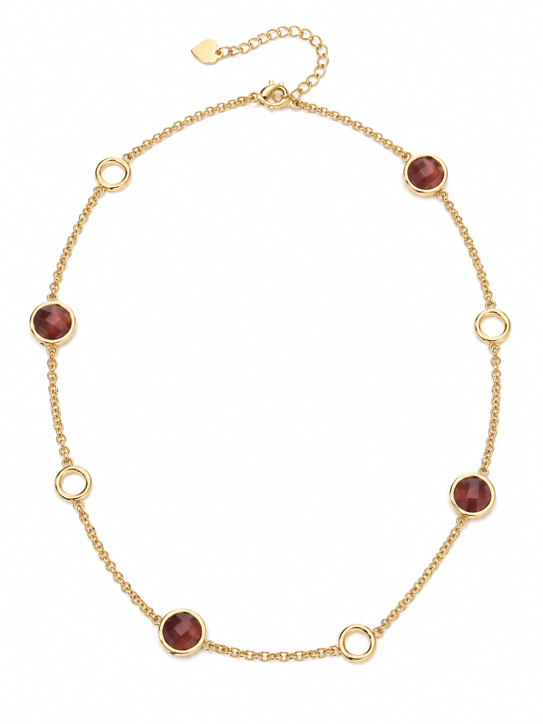 Korte ketting goud met bruin cat eye stone