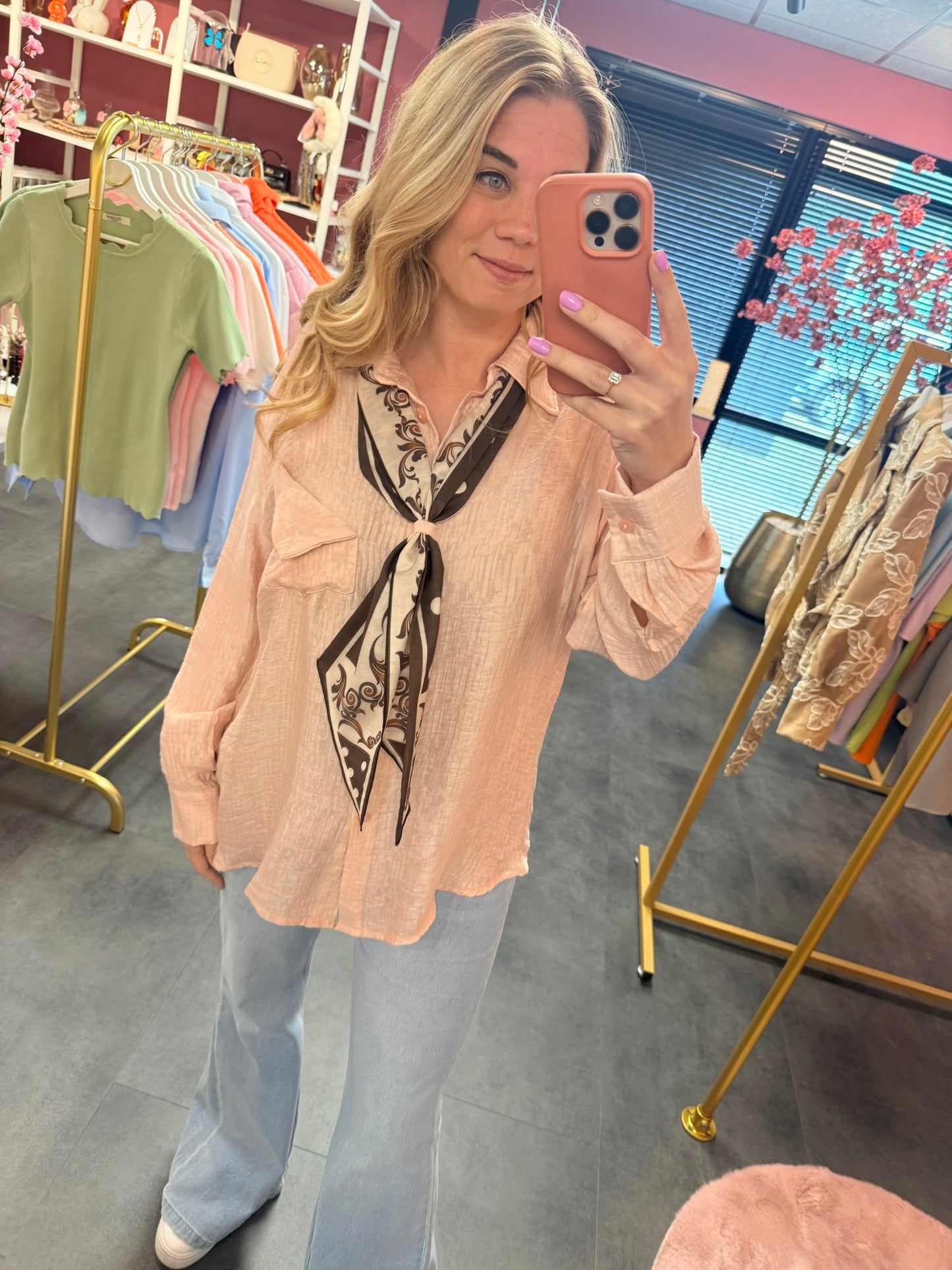 Roze blouse met sjaal Ambika