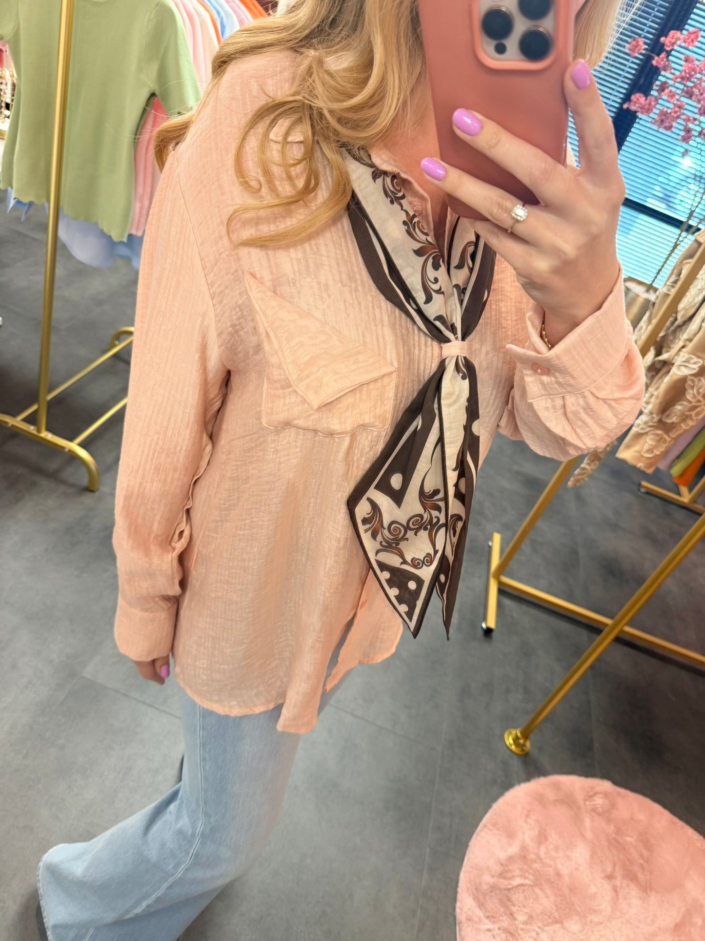 Roze blouse met sjaal Ambika
