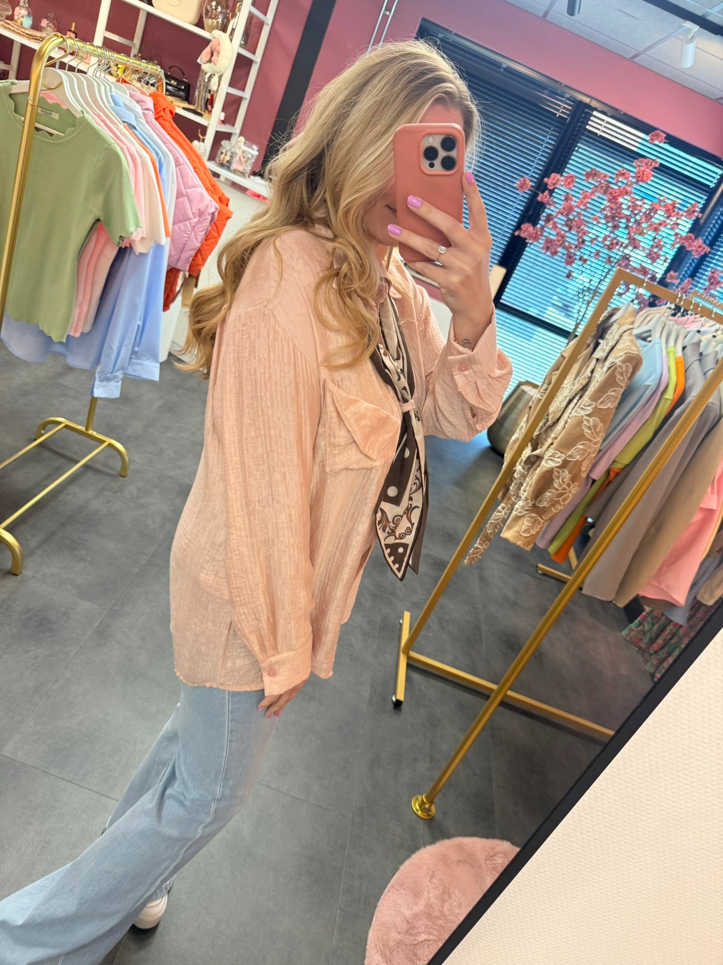 Roze blouse met sjaal Ambika