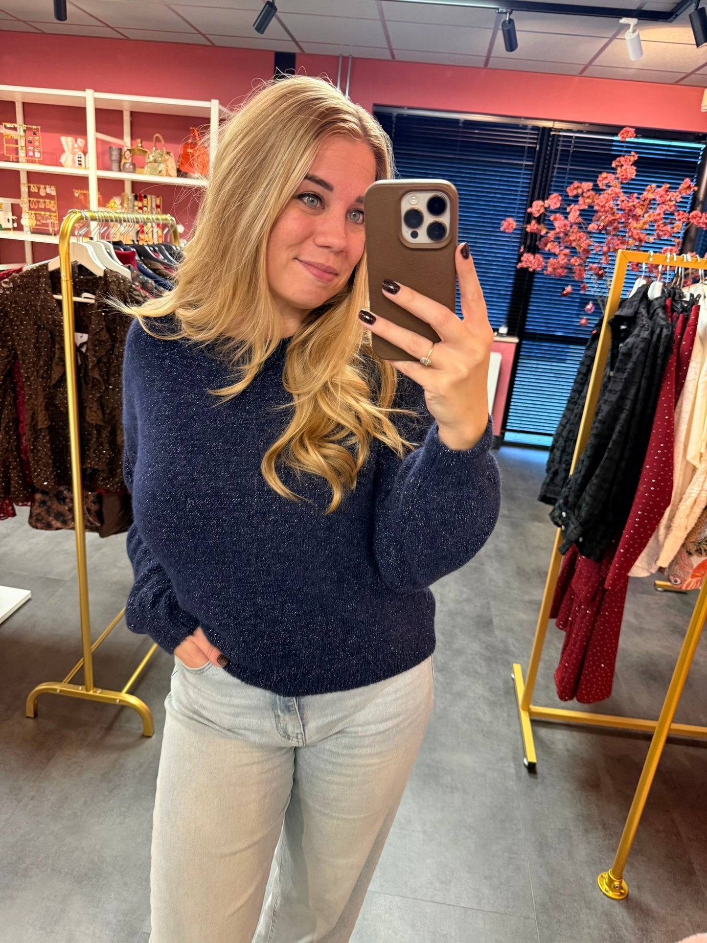 Trui lurex lange mouw kleur blauw