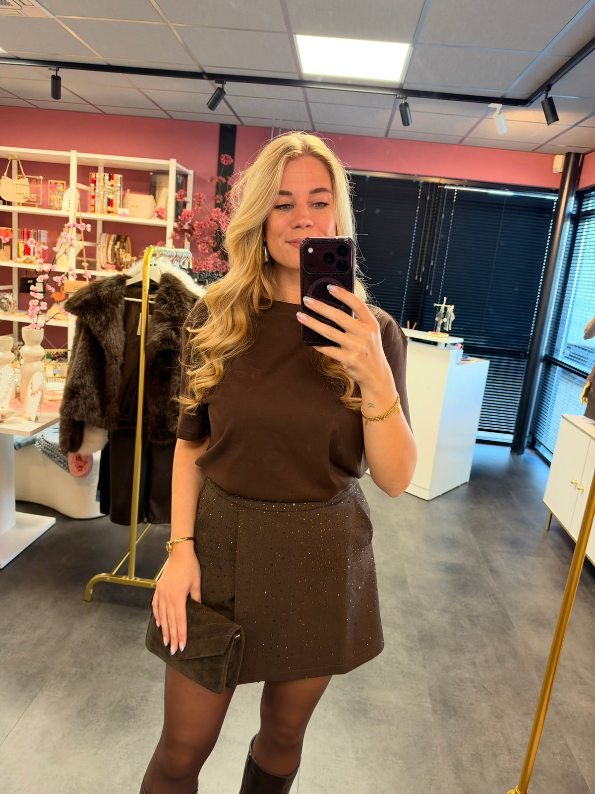 Musthave strass skort bruin
