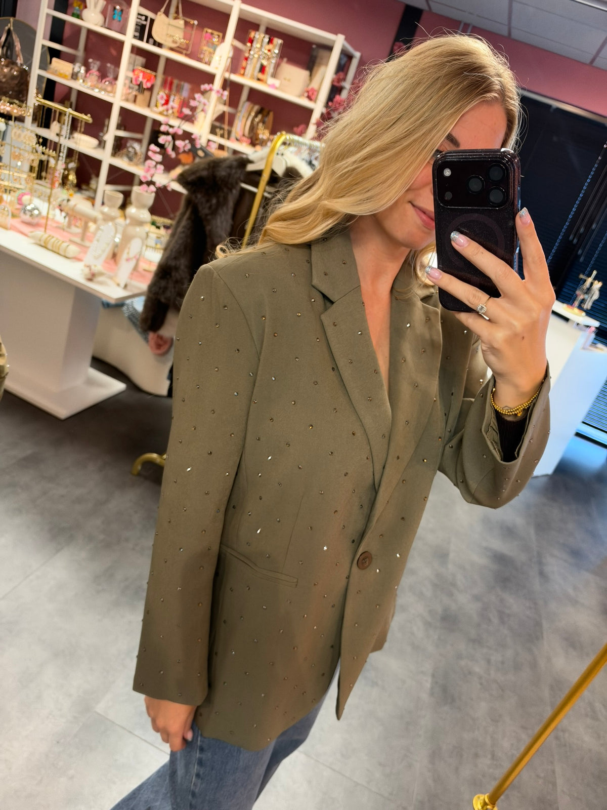 Ambika blazer groen met strass stenen