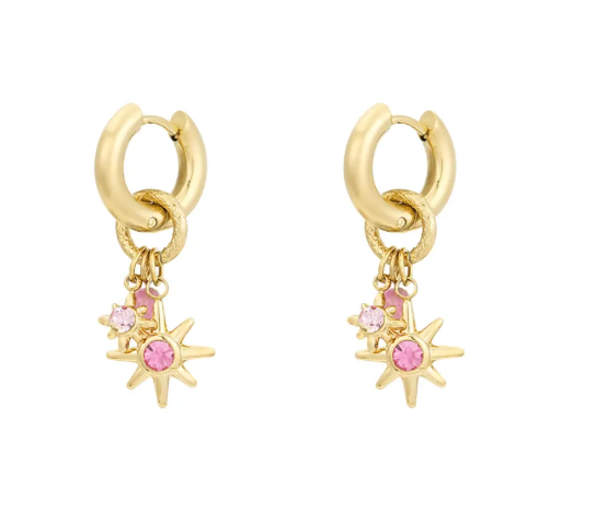 Oorbellen - Stainless steel goud ster met roze