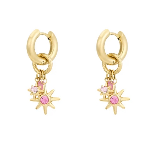 Oorbellen - Stainless steel goud ster met roze