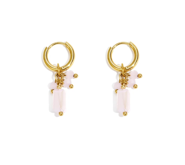 Oorbellen - Stainless steel goud met roze bedels