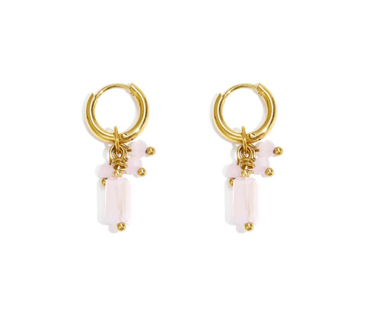 Oorbellen - Stainless steel goud met roze bedels