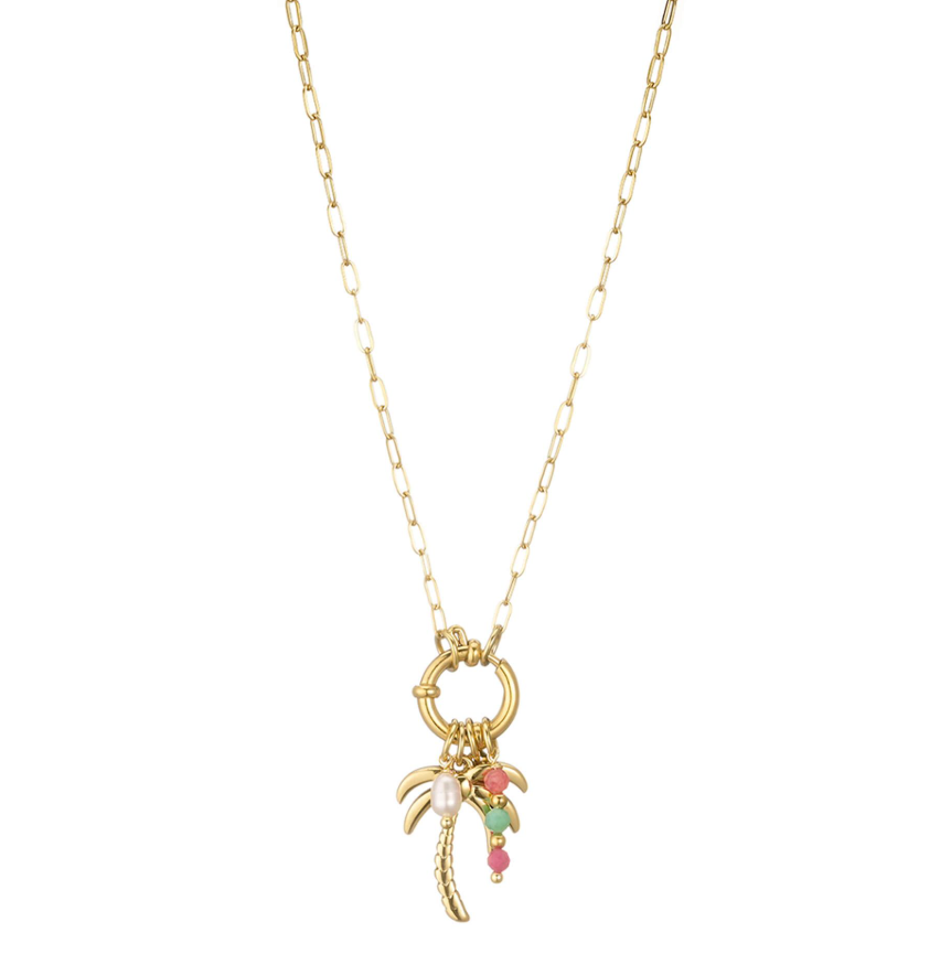 Stainless steel ketting goud met palmboom