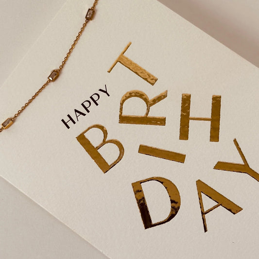 Luxe wenskaart happy birthday met armband goud